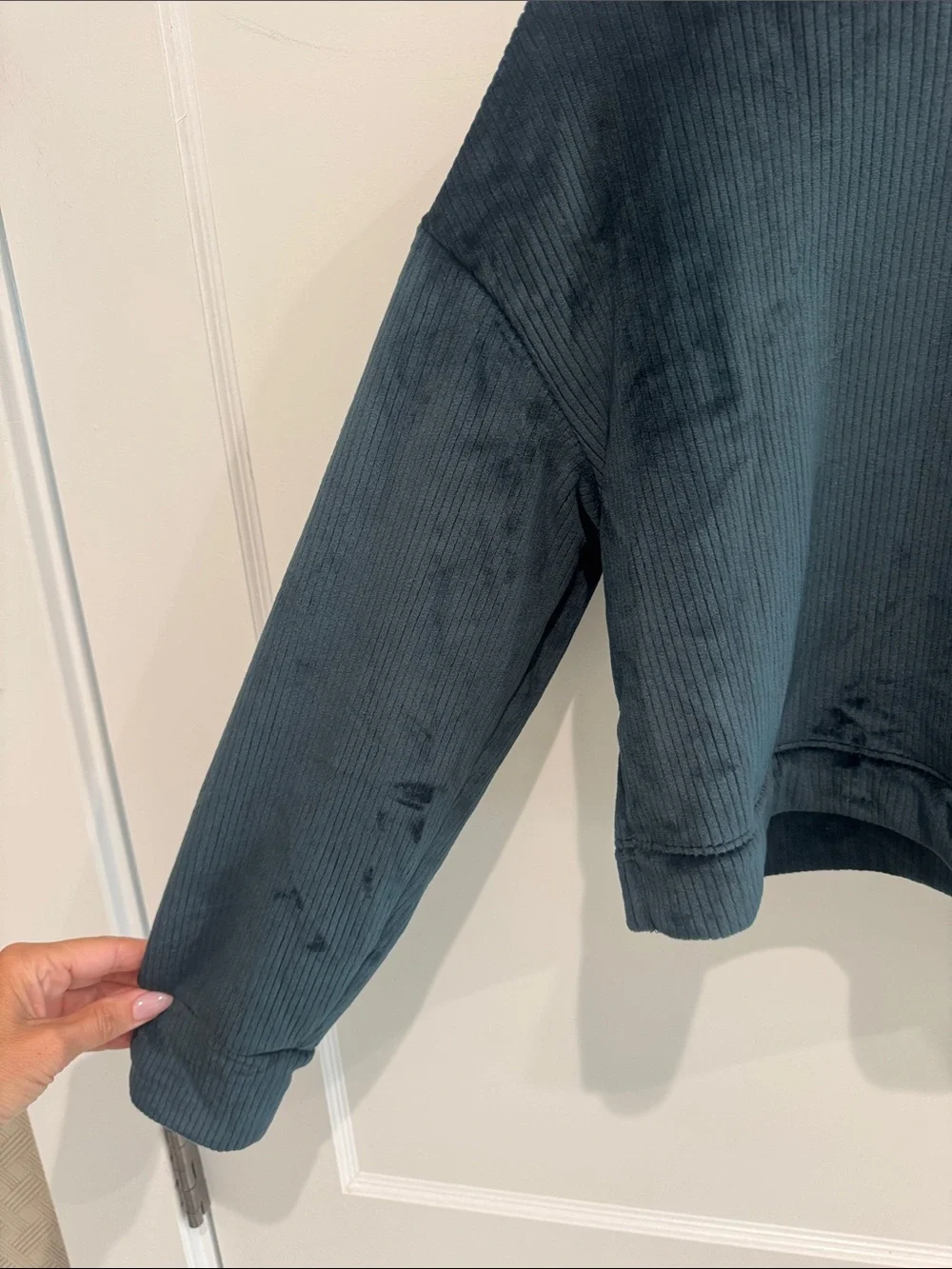 Athleta Girl Cozy Rib Velour Cropped Hoodie & wide leg Sweat pants -dark Green M